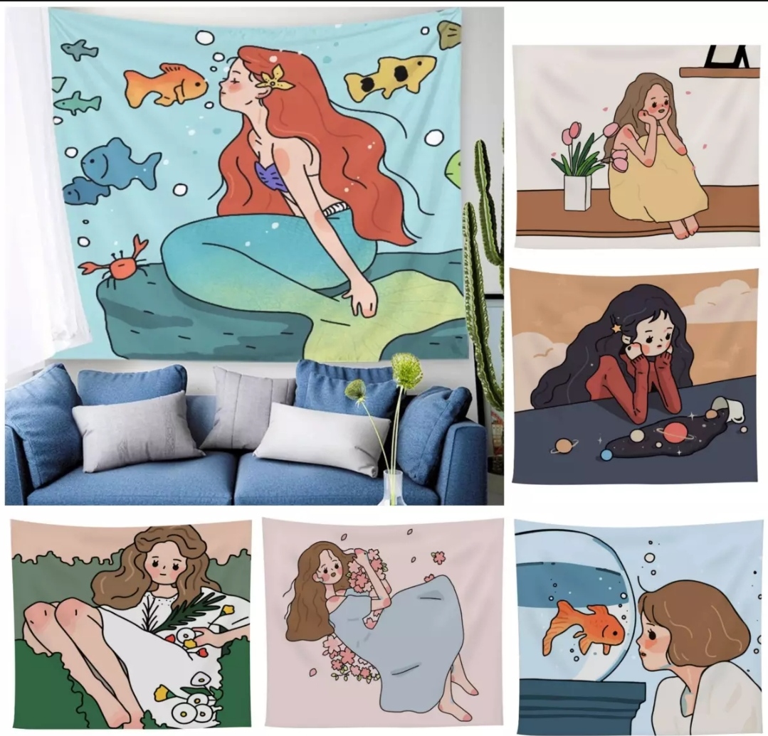 [FREE SHIP] [TẶNG KÈM DÂY ĐÈN LED 7M & PHỤ KIỆN TREO] Tấm Thảm Treo Tường (Họa Tiết Anime 100x75cm) Trang Trí Decor Nội Thất