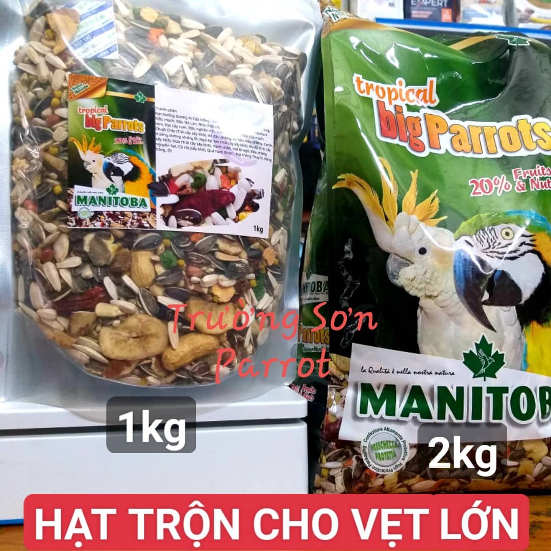 1kg hạt trộn hoàn chỉnh cho vẹt lớn và trung như macaw, cockatoo, amazon, xích, xám, sun.....tropical big parrots manitoba