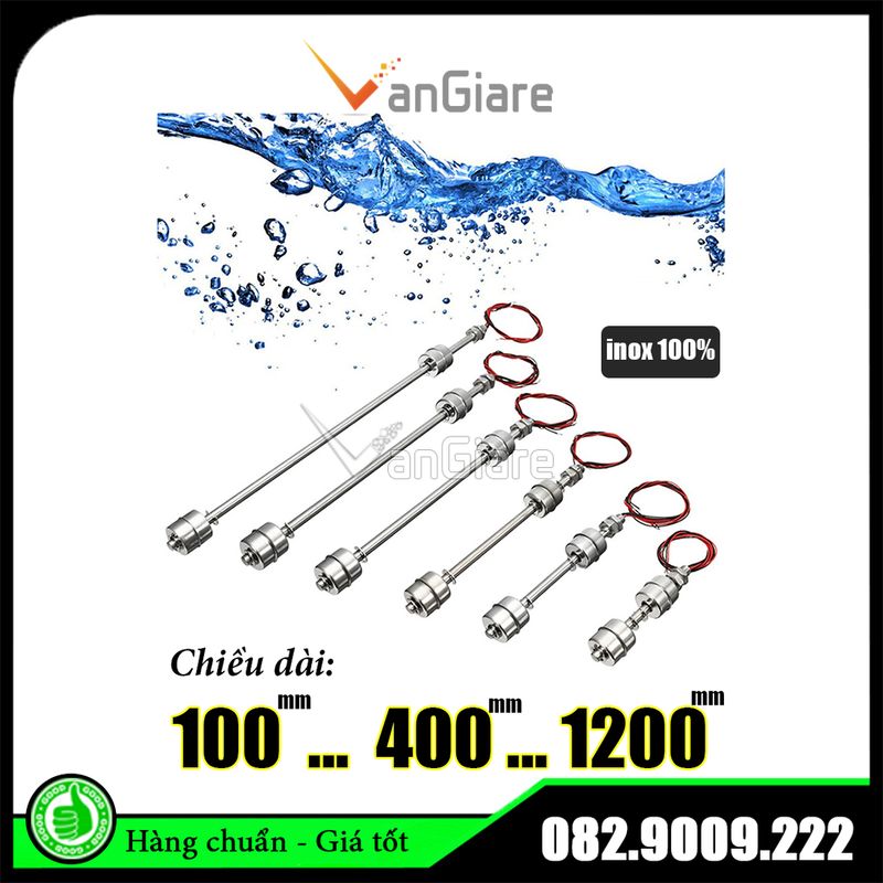 Công tắc phao cảm biến mực nước inox đôi - van phao điện 2 banh (100-1200mm)