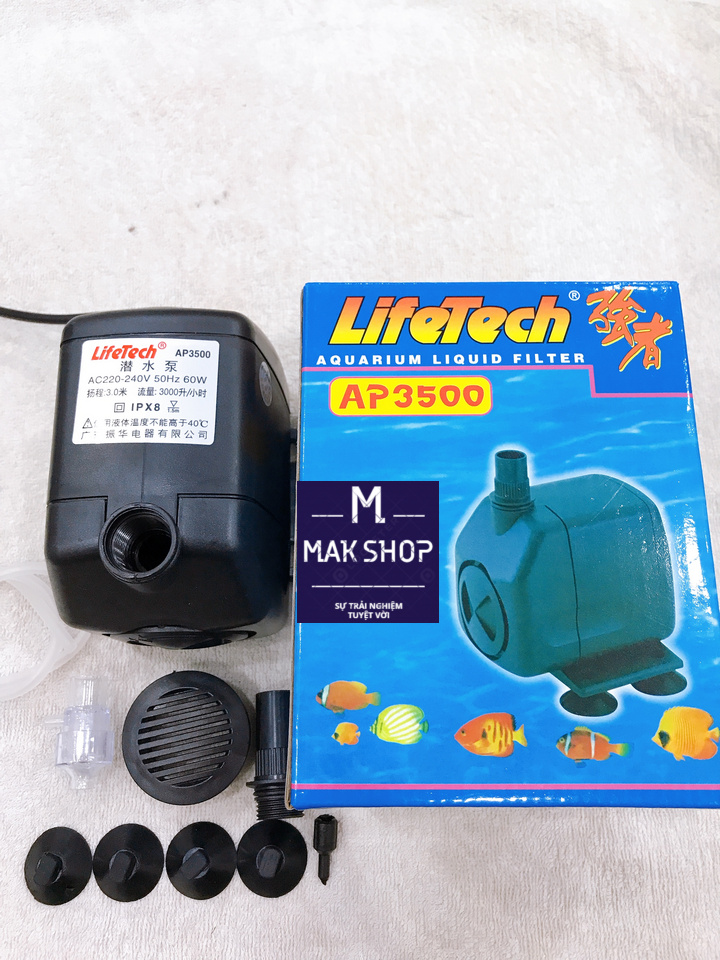 Máy Bơm, Máy Lọc LifeTech AP 3500 60W Cho Hồ Cá Cảnh, Bơm Nước Hòn Non Bộ, Tiểu Cảnh