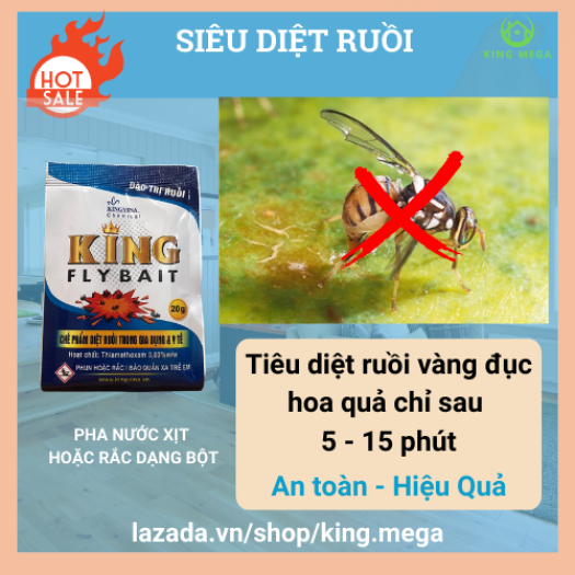 Thuốc diệt ruồi vàng, ruồi dấm, ruồi cánh bướm, ruồi cống  - hút mạnh diệt nhanh - An toàn tuyệt đối( Gói 20g Trắng xanh) - King Fly Bait