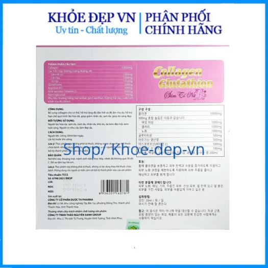 Nước uống Collagen Glutathion Sâm Tố Nữ giúp làm đẹp da, lão hóa, giúp da sáng đẹp – Hộp 10 lọ