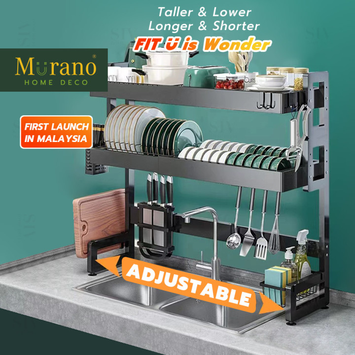 Gambar Murano BIG Size Adjustable  3 Tier Rak Pinggan Sinki Dish Rak Dapur Stainless Steel Dish Drainer Plate Drying Storage Shelf