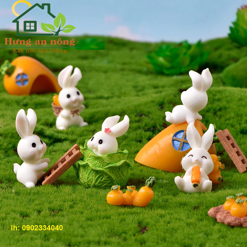 TT01 - Mô hình GIA ĐÌNH THỎ 02 trang trí tiểu cảnh sen đá xương rồng cây để bàn