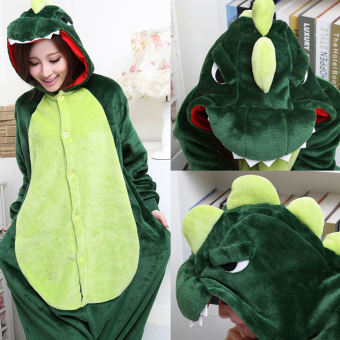 Đồ Ngủ Jumpsuit Áo Dài Tay Trùm Đầu Hình Khủng Long Hoạt Hình Mặc Mùa Thu Và Mùa Đông Dành Cho Nữ
