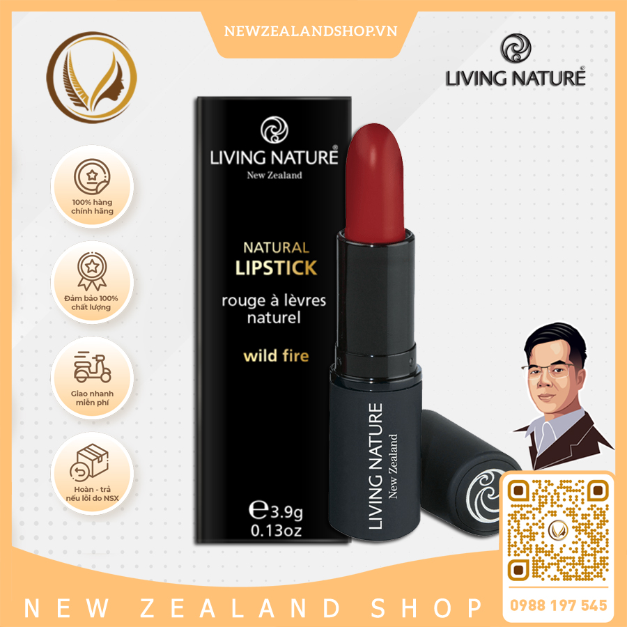 Son môi đỏ cam 100% tự nhiên Living Nature Lipstick Wild Fire 11