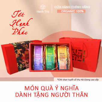 Chè Tết Quà biếu HẠNH PHÚC hộp chè hộp trà biếu tặng chè shan tuyết biếu người thân cả năm sung túc hộp quà tết ý nghĩa sang trọng