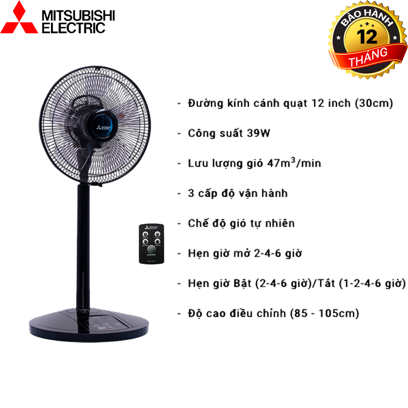 Quạt lửng mitsubishi tatami r12 hra, có remote, chế độ gió tự nhiên