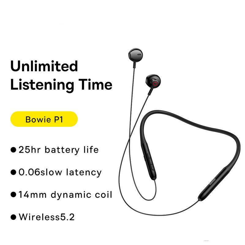 Tai nghe Bluetooth 5.2 thế hệ mới nhất Baseus Bowie P1 Tai nghe choàng cổ thể thao chống nước Pin trâu lên đến 25h nghe nhạc