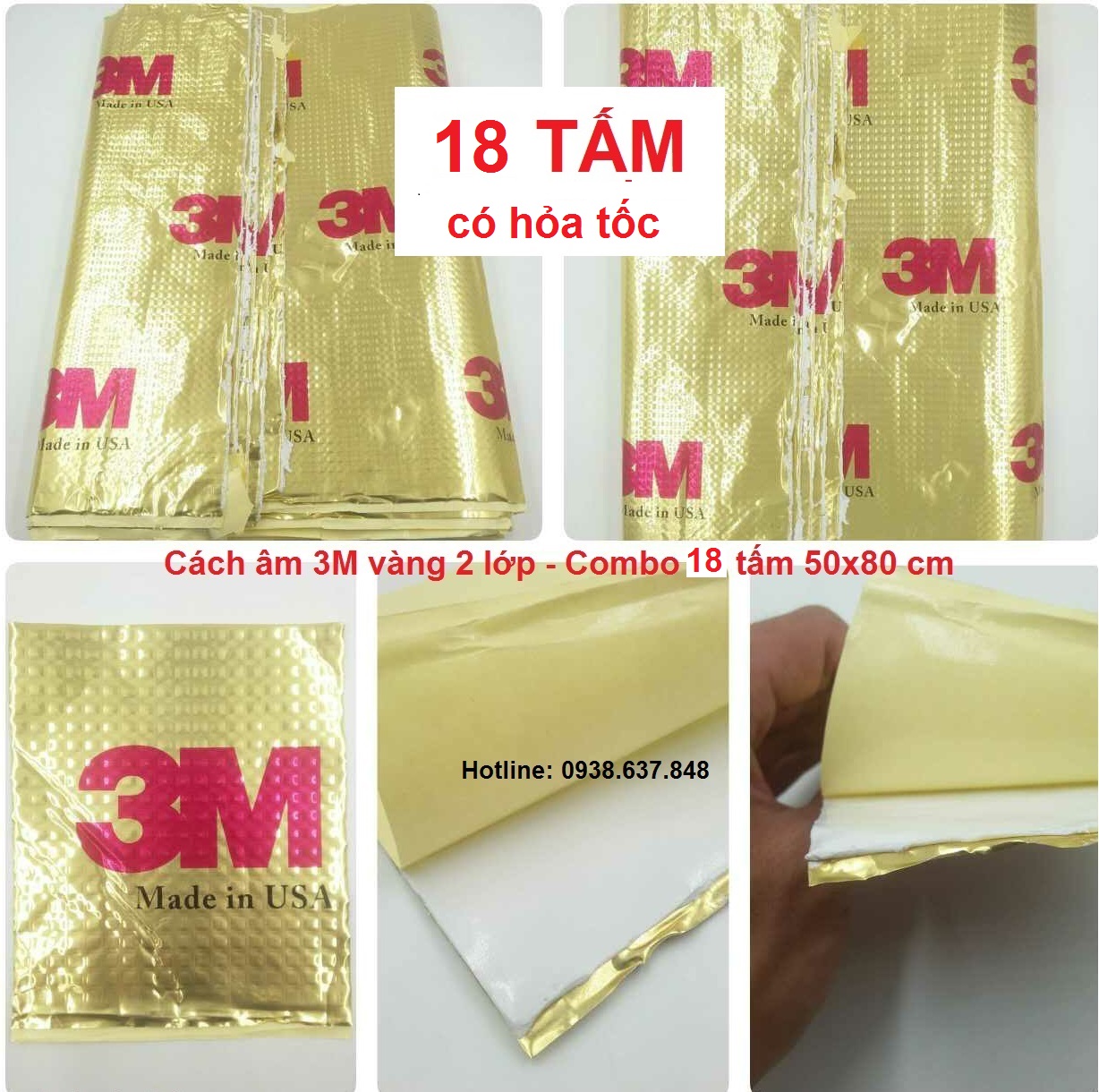 Combo 18 tấm cách âm 3m vàng 2 lớp khổ 50x80 cm