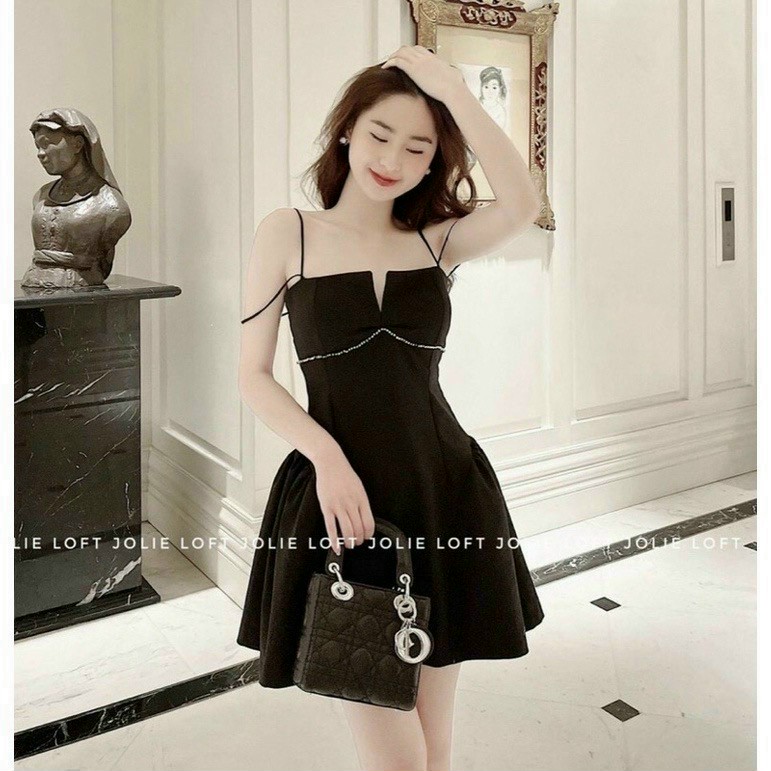 Đầm xòe dây đính dây đá sang chảnh