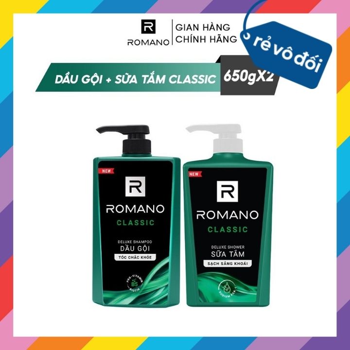 Combo Dầu gội và Sữa tắm cao cấp Romano Classic 650g/chai