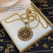 Lucky Charm Angel 12 Zodiac & 8 Auspicious W/ OM Mani Pad ME Hum Over All Good Luck Amulet Necklace