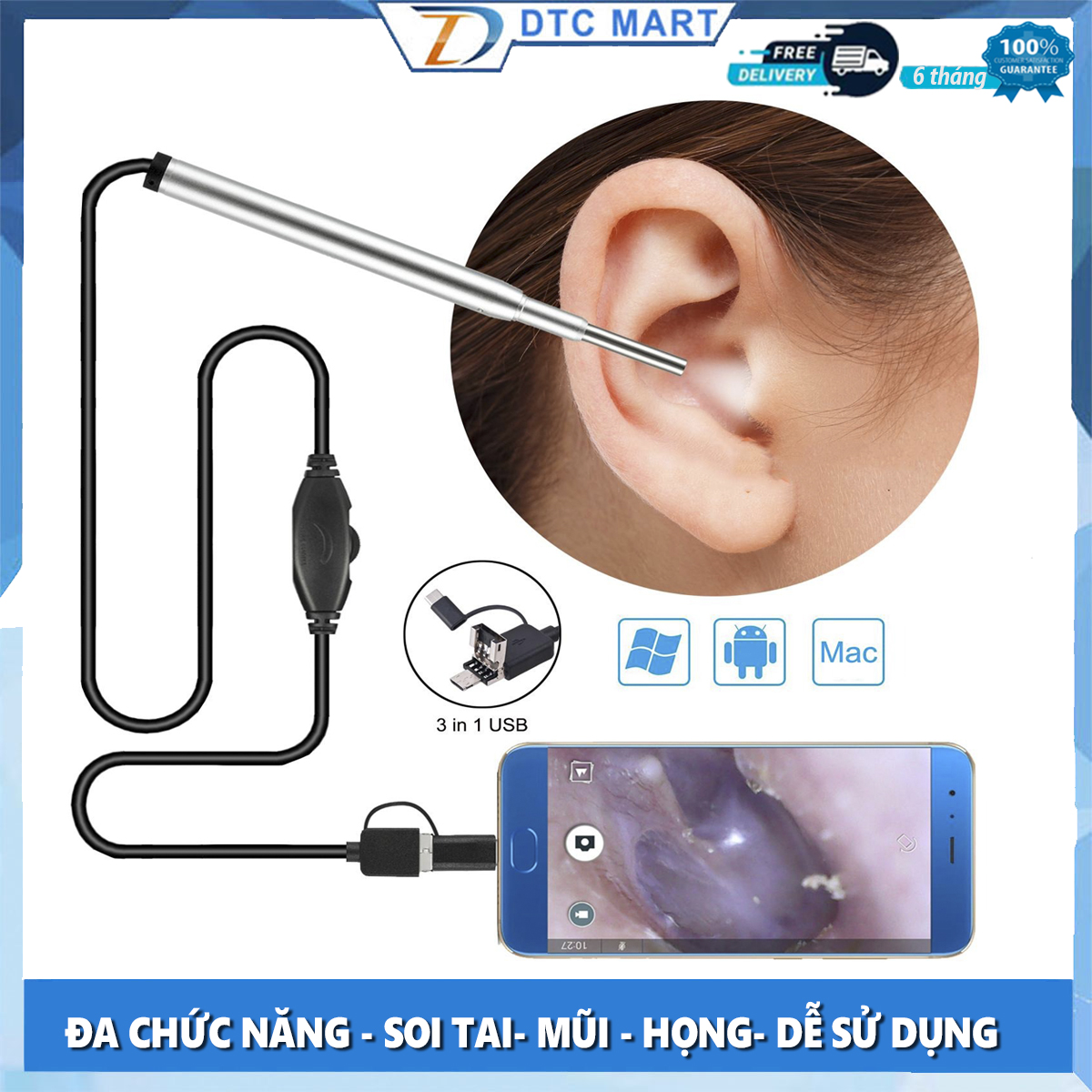 Camera nội soi tai siêu nét đi kèm bộ đầu lấy ráy, dụng cụ lấy ráy tai chuyên nghiệp, đầu lấy ráy tai thông minh, máy hỗ trợ lấy ráy tai xịn, camera nội soi lấy ráy tai
