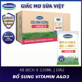 Thùng 48 Bịch Sữa tiệt trùng Vinamilk hương dâu 220ml