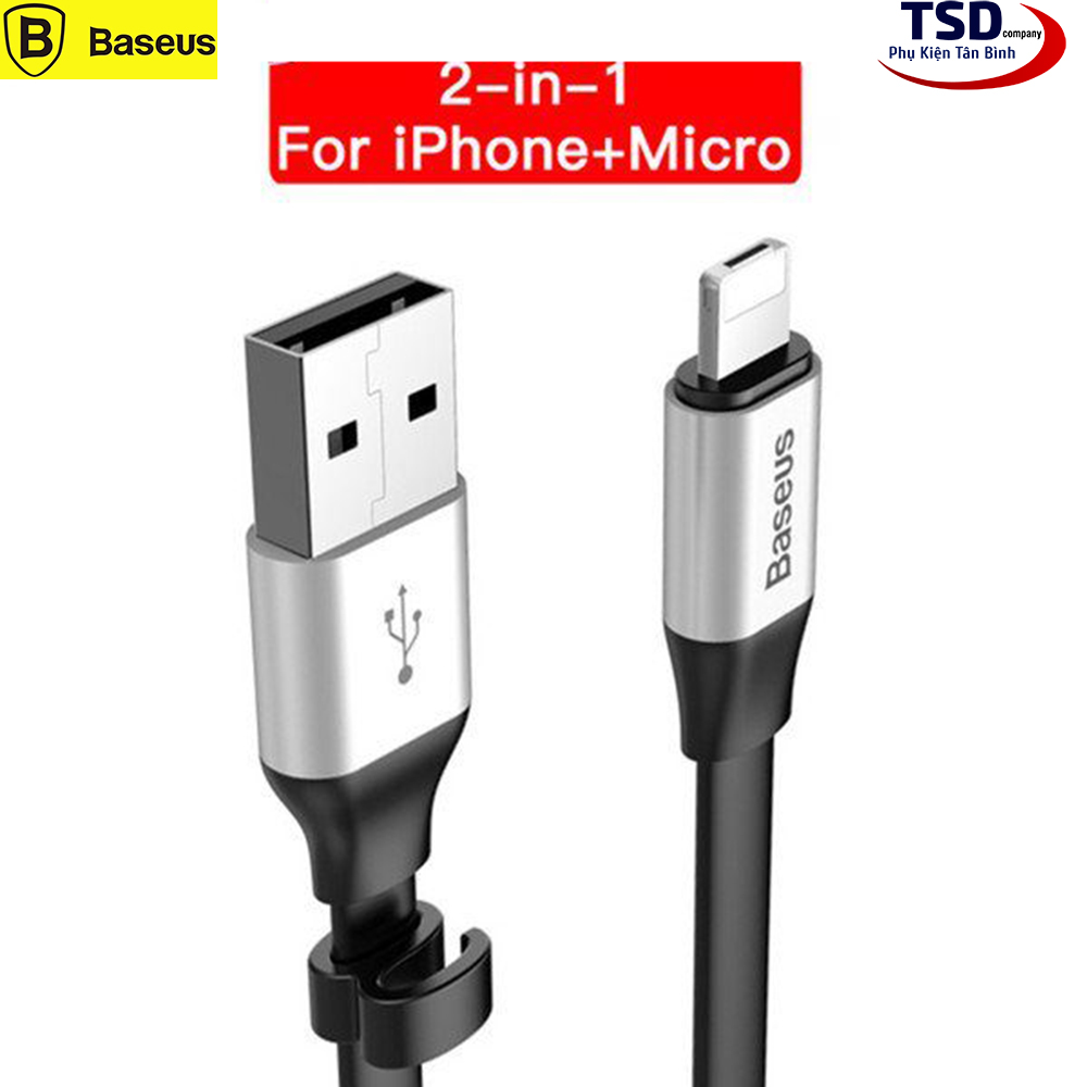 Cáp sạc ngắn đa năng baseus 2 in 1 micro usb và lightning chính hãng