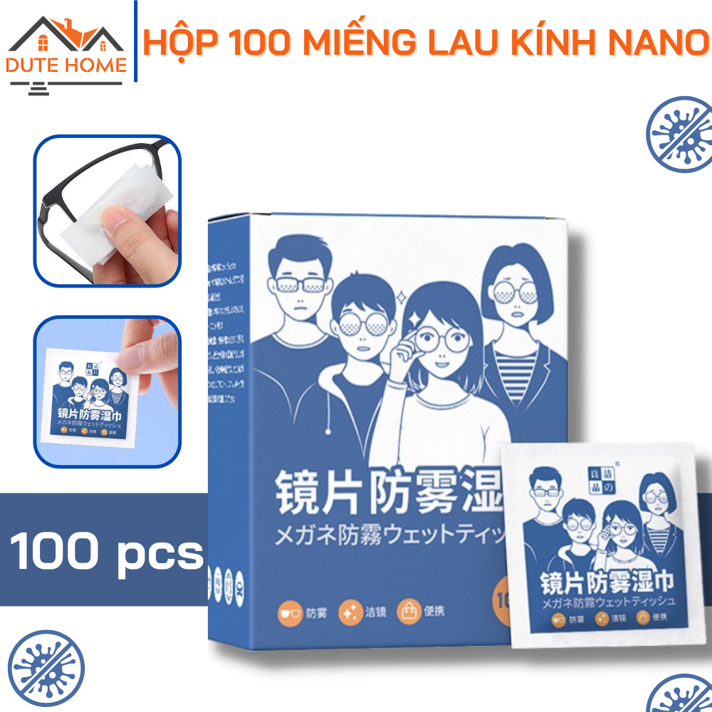 Khăn lau kính chống hơi nước hộp 100 miếng cho kính mắt - Khăn Nano chống mờ kính đa năng chống mờ sương, mồ hôi, chống nhờn chống bụi