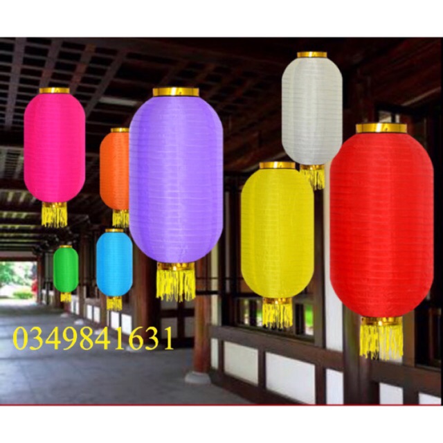 Đèn lồng vải trụ nhiều màu sắc chống nước trang trí ngoài trời có tua tặng đuôi vàng hạt ngọc