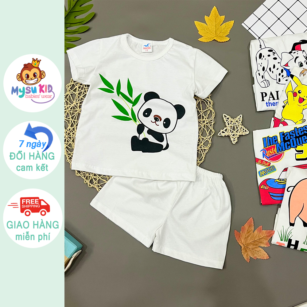 Đồ bộ cộc tay bé trai bé gái màu trắng chất thun cotton 100% mềm mịn mát từ 8kg đến 60kg