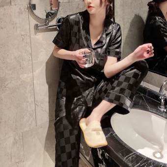BỘ NGỦ PIJAMA CỘC TAY CHẤT LỤA GẤM SIÊU RẺ CHO NỮ