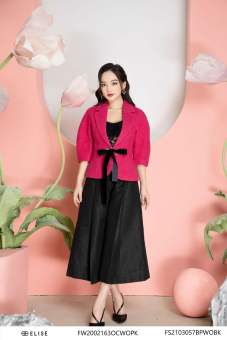 Quần suông gấm đen ly giữa thiết kế Elise FS2103057BPWOBK