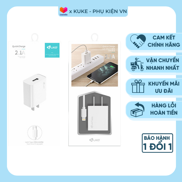 Sạc bộ kèm dây kuke sạc di động thông minh, sạc nhanh an toàn ue8 , ue9 , ue10