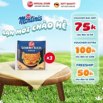 Giao Hoả tốc - COMBO 3 túi Phô mai lát Zott Gourmet Slices BURGER nhập khẩu từ Đức (gói 200g – 12 lát), làm từ Sữa tươi giàu Canxi, Chất đạm