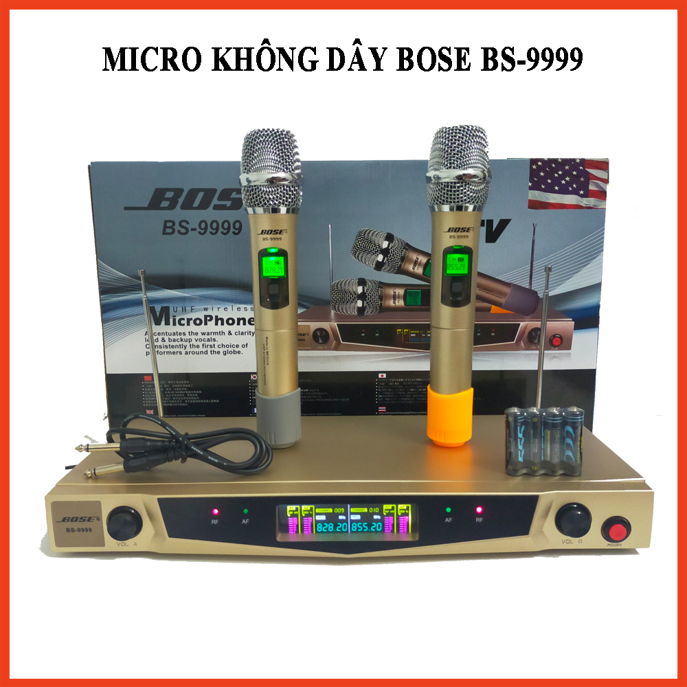 Micro Karaoke Bose BS 9999 – Micro Không Dây Sóng UHF – Mico Kraoke Gia Đình Mic Có Độ Nhạy Cao Hát Nhẹ Chống Hú Giúp Giọng Hát Ấm Chân Thực Trong Trẻo Bảo Hành 12 tháng