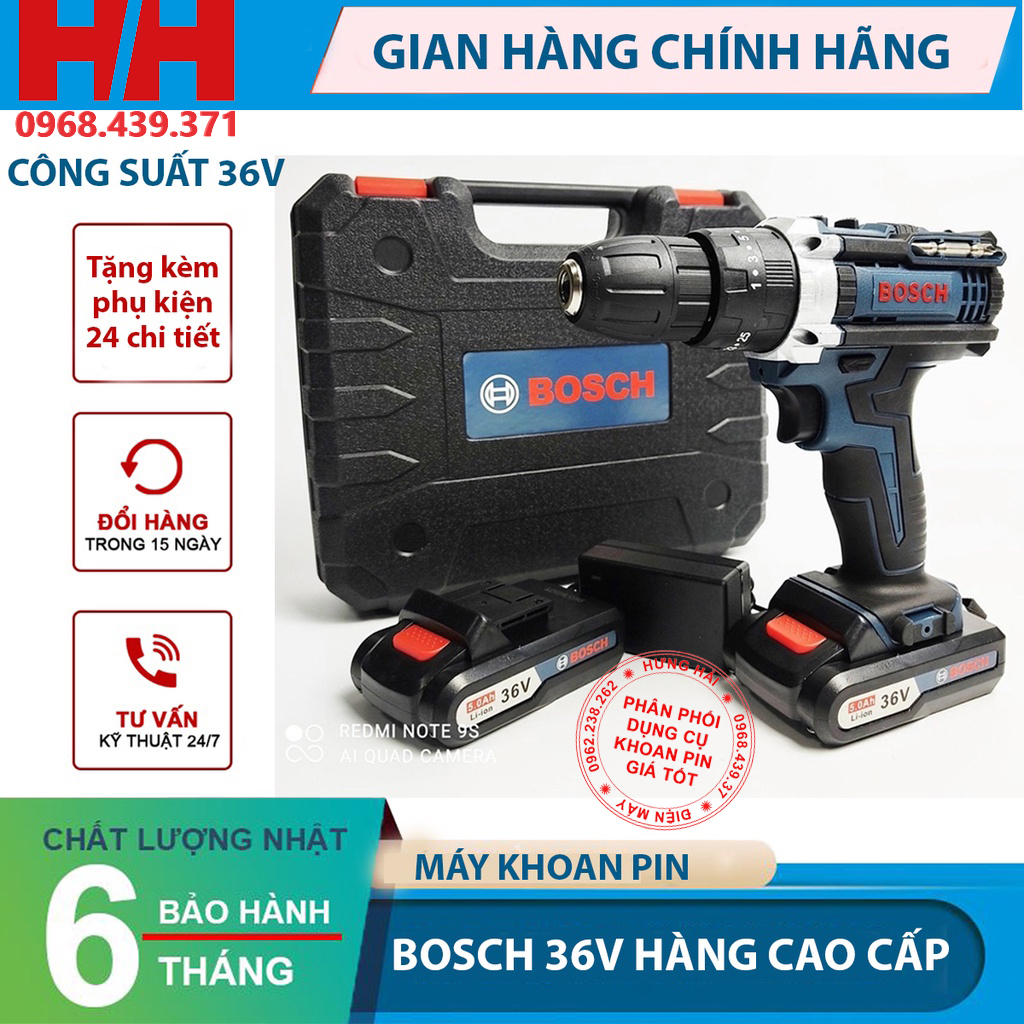 [HÀNG CAO CẤP] Máy Khoan Pin BOSH 36V 3 Chức Năng, Có Búa, 2 Pin Chuẩn 5 Cell, Kèm Bộ Phụ Kiện 24 Chi Tiết