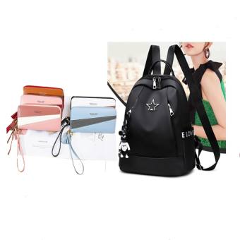 Balo nữ vải dù đính sao NO6613 tặng ví da nữ cầm tay cao cấp (ví màu ngẫu nhiên)