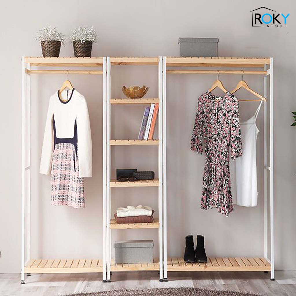 COMBO TỦ TREO QUẦN ÁO LẮP RÁP KHUNG SẮT TĨNH ĐIỆN MÀU ĐEN/TRẮNG CAO CẤP - NỘI THẤT CĂN HỘ