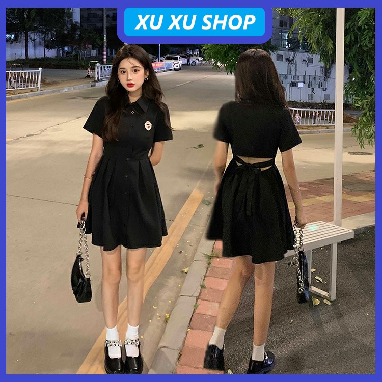 Váy sơ mi nữ khoét nơ lưng - H3 - Đầm nữ, VÁY NỮ tôn dáng chất liệu thô cao cấp phù hợp đi chơi, đi làm cho các bạn gái - XU XU SHOP