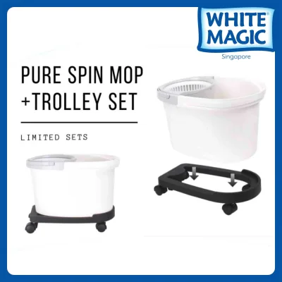 White Magic Pure Spin Mop Set (with 2 microfiber mop heads) / Handpress Mop / Made in Taiwan / Red Dot Design Award / Trolley Bundle (add-on available) / 1 Year Bucket Warranty (2)