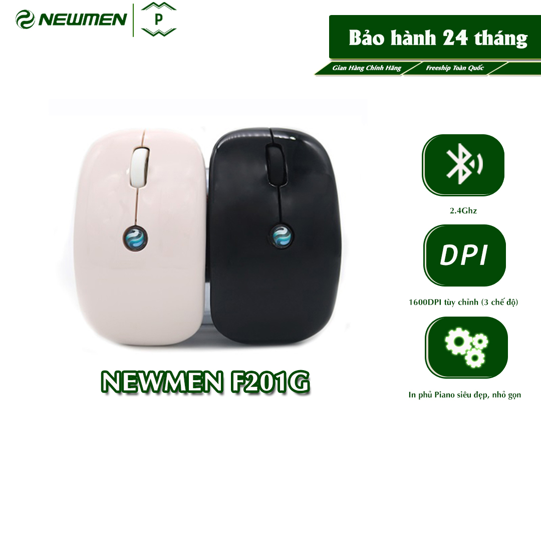Chuột máy tính không dây newmen f201g,1600dpi, kết nối 2.4ghz, in phủ piano siêu đẹp, nhỏ gọn, sành điệu-hàng chính hãng,bảo hành 24 tháng