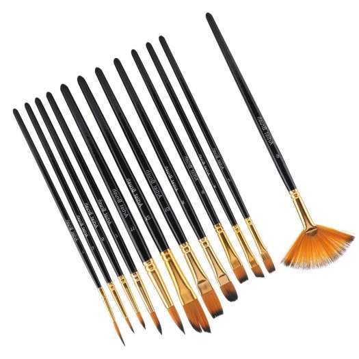 Bộ 12 Cây Cọ Vẽ Màu Nước Brush Kit, Sơn Dầu - Tóc Nylon Tổng Hợp Chất Lượng Cao, Cảm Giác Vẽ Mượt Mà