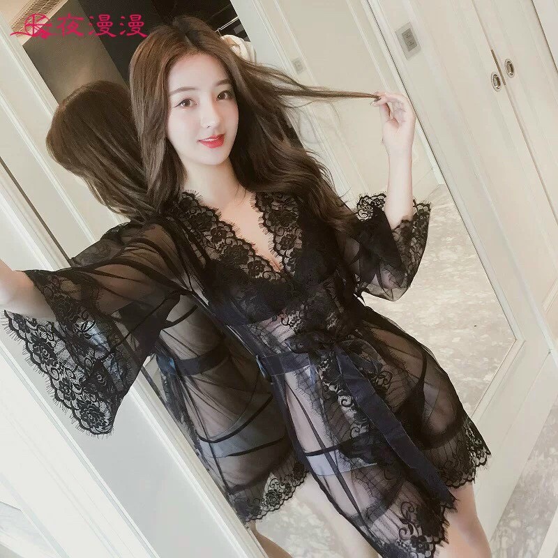 Che tên sp, Set đồ lót ren kèm áo choàng xuyên thấu siêu sexy