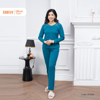 Bộ Đồ Mặc Nhà Nữ Cotton SUNFLY Áo Dài Quần Dài SP2065