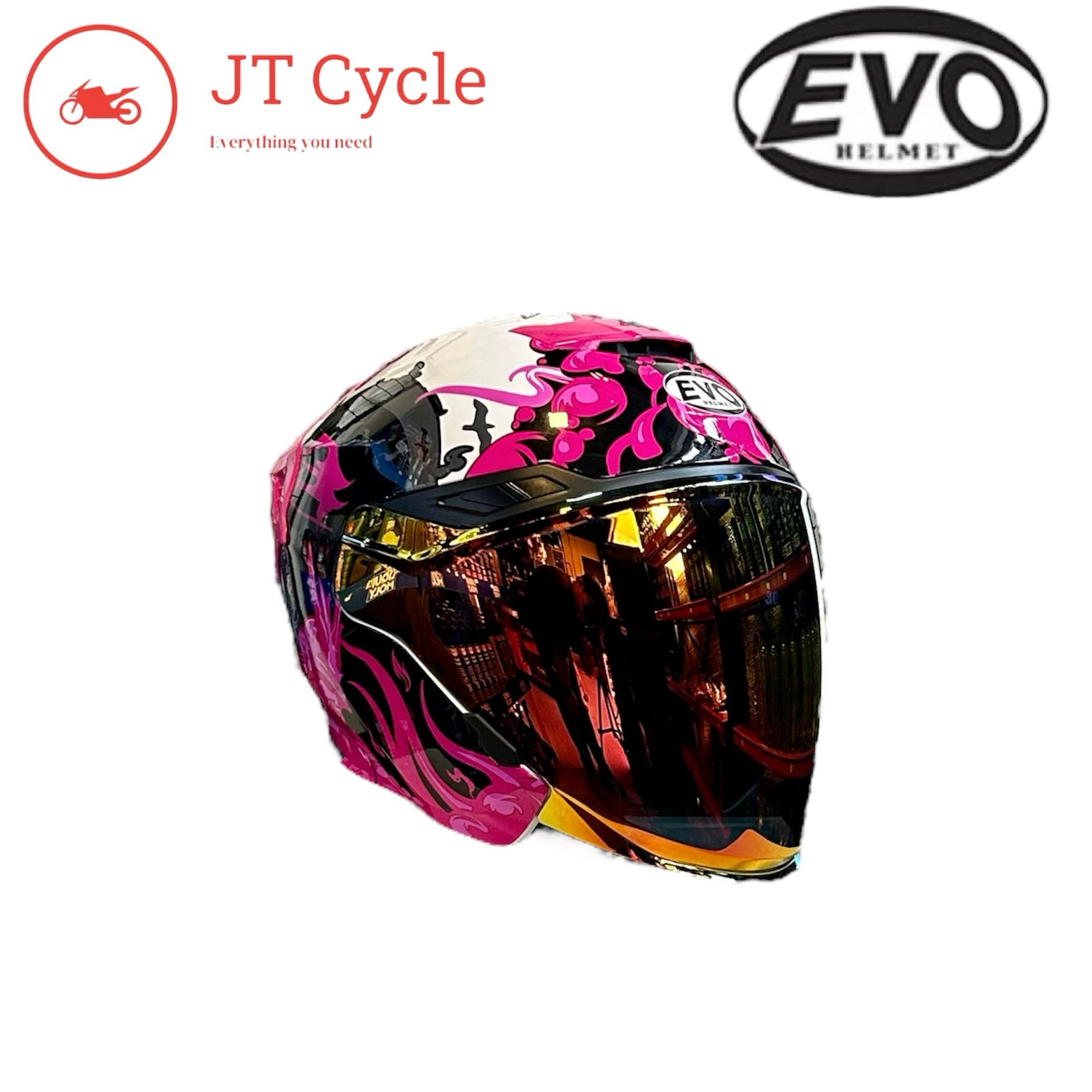 Evo RS9 Sakura Gloss White Pink PSB Approved Open Face Helmet