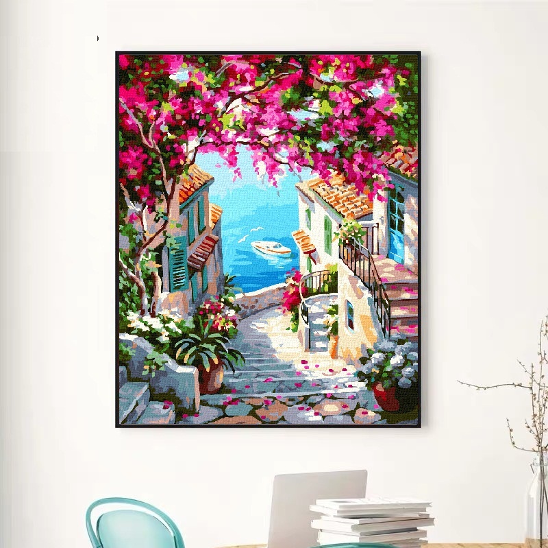 KHUNG 1.6 CM- Tranh sơn dầu số hóa rẻ,đẹp, size 40x50TẶNG KHĂN,tranh tô màu theo số- ĐÃ CĂNG KHUNG,CÓ SƠN BÓNG-MÀU-3CỌ