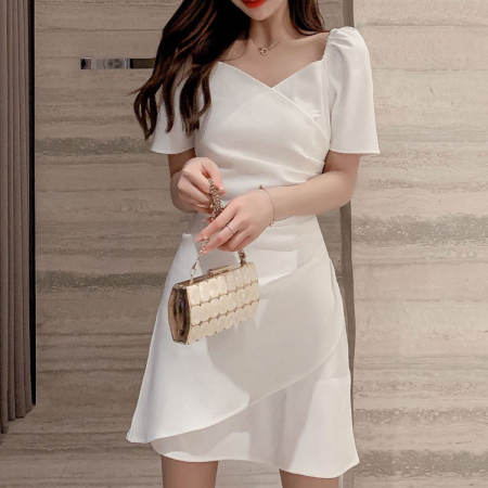 Elegant 2023 Summer White Mini Dress for Women - Casual/Formal