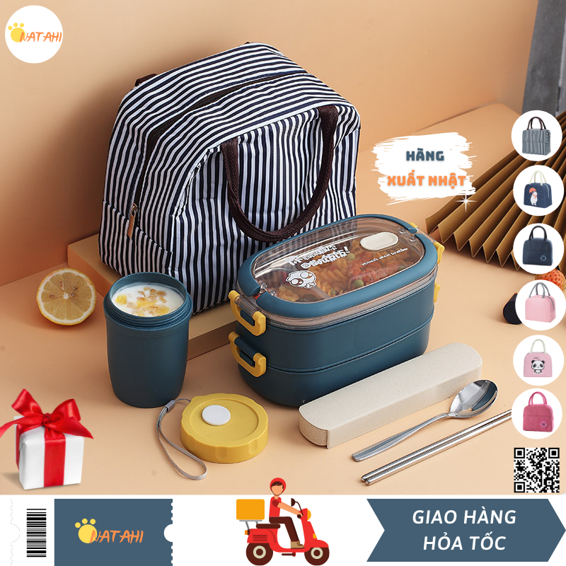 [XUẤT NHẬT] Hộp đựng cơm giữ nhiệt, thực phẩm văn phòng lúa mạch NATAHI FS1 2 tầng Inox, chống gỉ, sang trọng