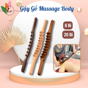 Gậy gỗ vạn năng mátxa toàn thân đánh tan mỡ bụng | Gậy gỗ sồi 8 bi và 20 bi carbon đả thông kinh lạc dùng trong spa dưỡng sinh