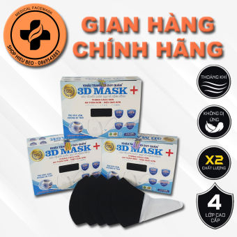 khẩu trang y tế 3d màu đen quai trắng hộp 50 chiếc