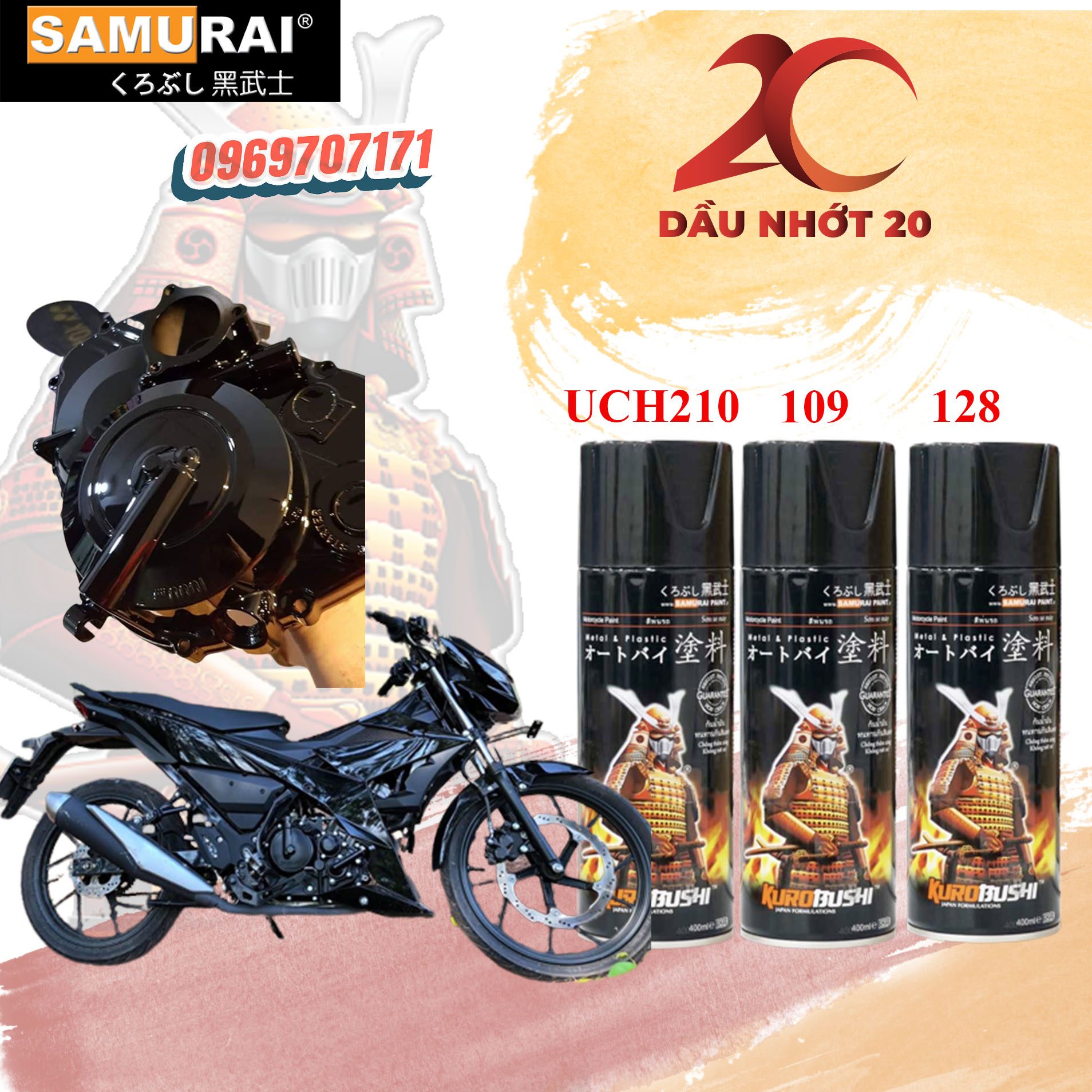 Sơn samurai combo sơn màu đen bóng uch210 109 128