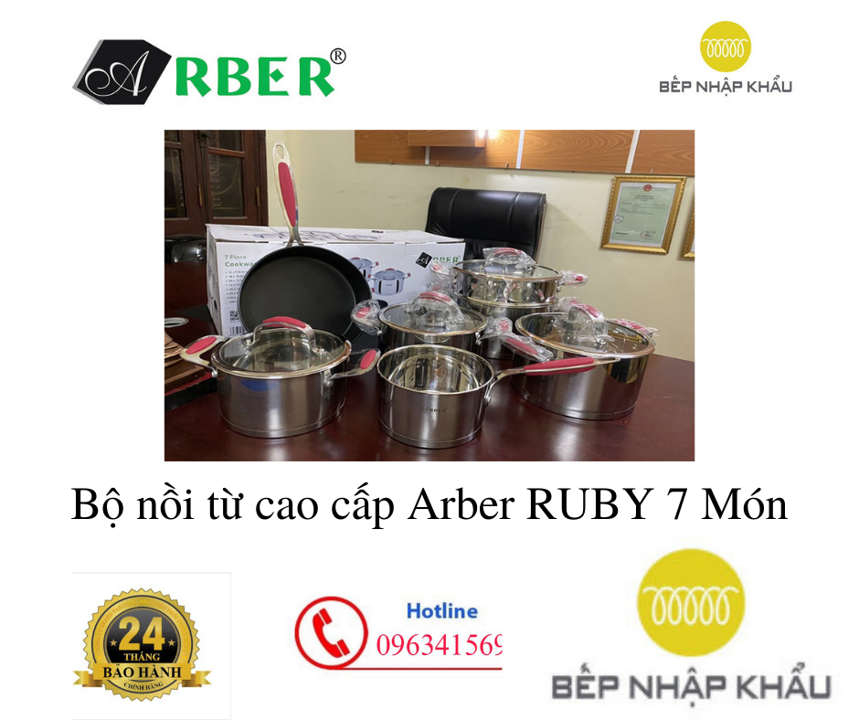 Bộ nồi từ cao cấp Arber RUBY 7 Món, bộ nồi bếp từ, bộ nồi đáy từ