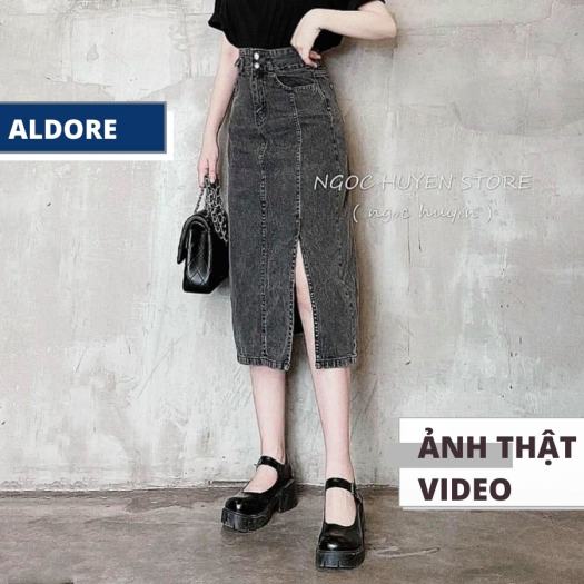 Chân váy jean đen dáng dài chỉ nổi | Shopee Việt Nam
