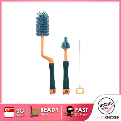 3 IN 1 SOFT SILICONE BOTTLE BRUSH | 360 DEGREE ROTARY | NIPPLE BRUSH | BABY BOTTLE TEAT STRAW CLEANER | MUMCHECKED (4)