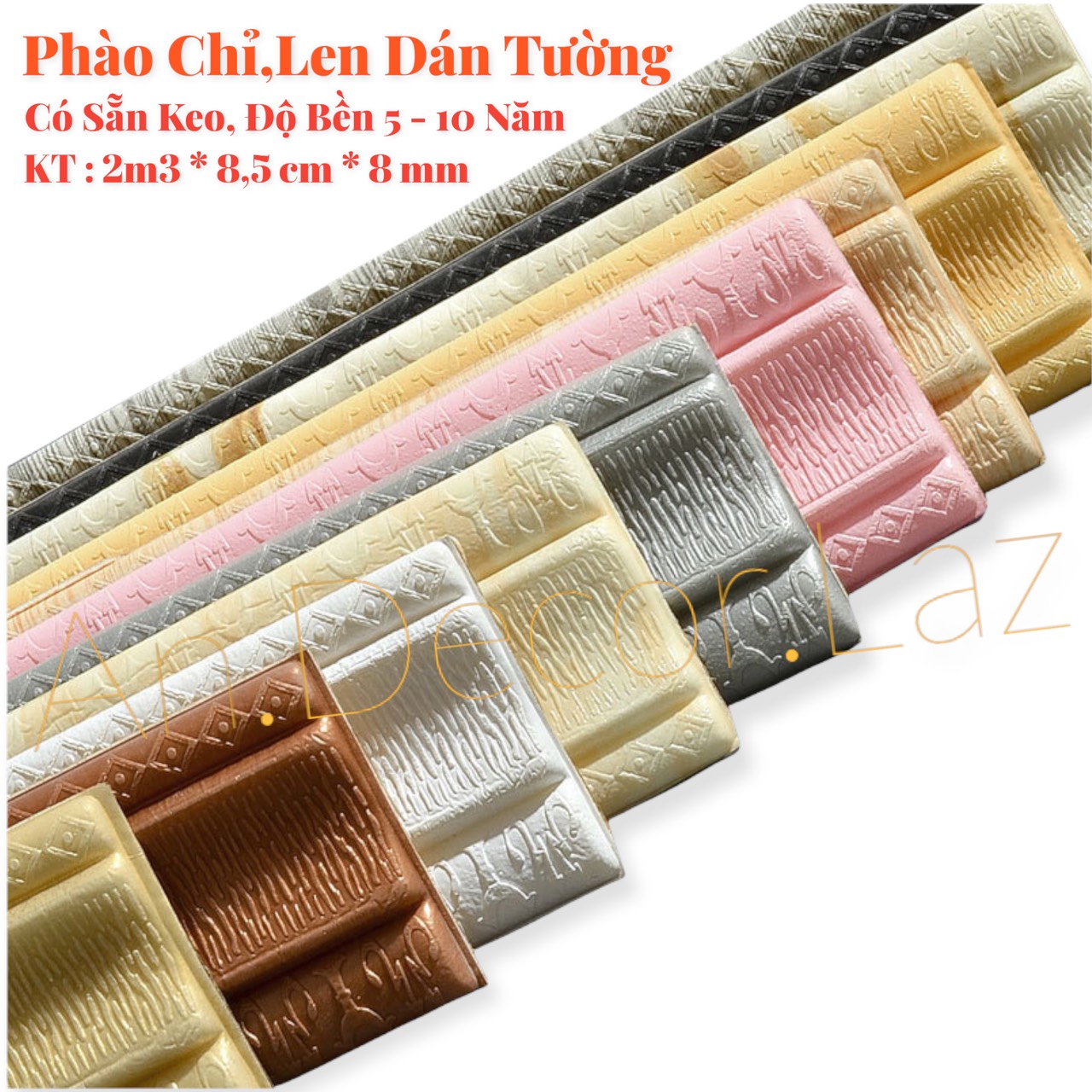 thanh phào chỉ xốp, len dán tường khổ lớn dài 2m3 rộng 8,5 cm dày 8 mm, đủ màu