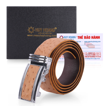 HK4435 - Dây nịt nam da đà điểu  4P da hột màu vàng bò