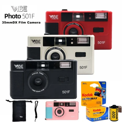 Vibe Photo 35mm Film Camera 501F Retro Manual 135 Film Fool Camera + Kodak UltraMax 400 Negative Film (ISO 400) 36 Exposure (1)